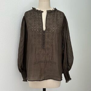 Banana Republic Embroidered Blouse NWT Brown Ramie Luxurious Relaxed Fit L